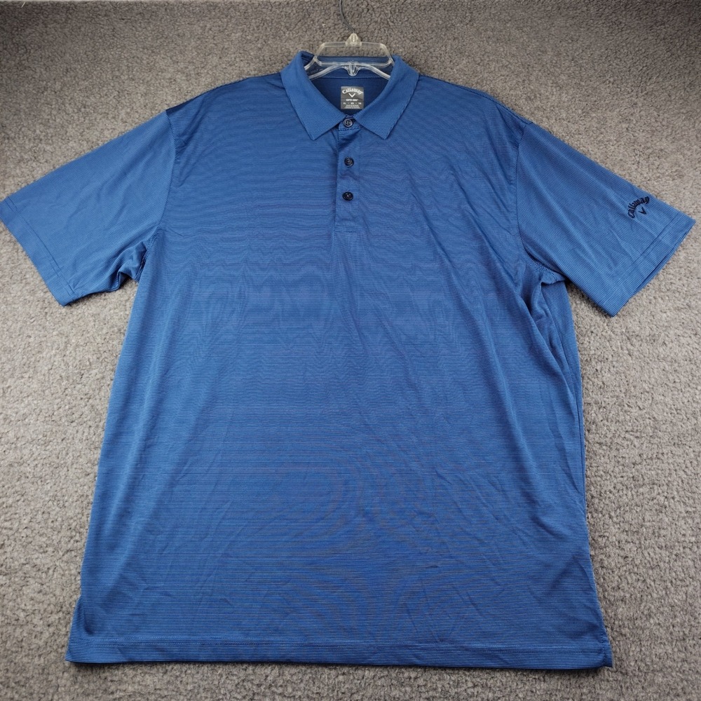 Callaway Polo Shirt Mens XL Opti-Dri Blue Micro Stripe Short Sleeve Golf EUC
